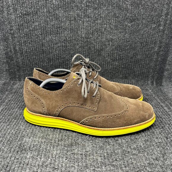 Cole Haan Lunargrand Wingtip Suede Oxfords Brown Volt Green Men’s 12 - Picture 1 of 8